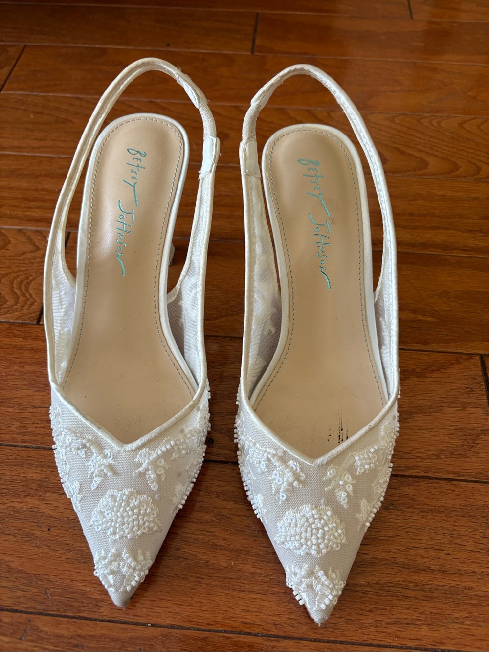Betsey Johnson Ivory Beaded Pointed Slingback Flats